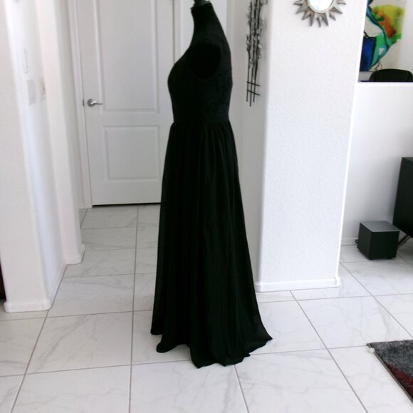 New Black One Shoulder Chiffon Gown Formal Dress M 6 S 4 Lace Top VNAIX Wedding - Picture 9 of 15
